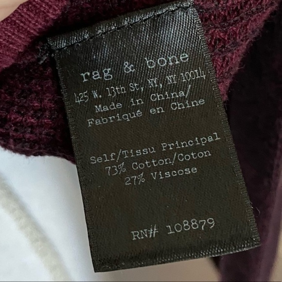 Rag & Bone • Burgundy Thermal Waffle Crew Neck Top - Picture 3 of 4